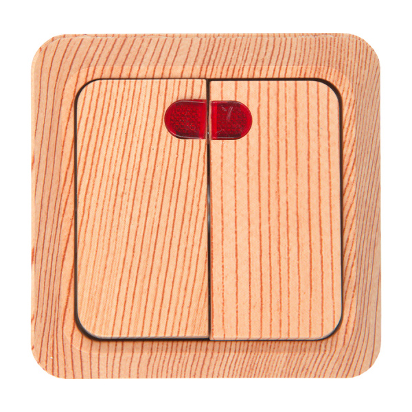 Выключатель 2-кл. открытой установки с подсветкой IP20 10А, сосна "Альфа" General