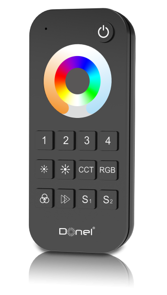 Donel RGB+CCT пульт дистанционного управления, 4 зоны, Черный, зона охвата 30м, серия:DN8UTZ