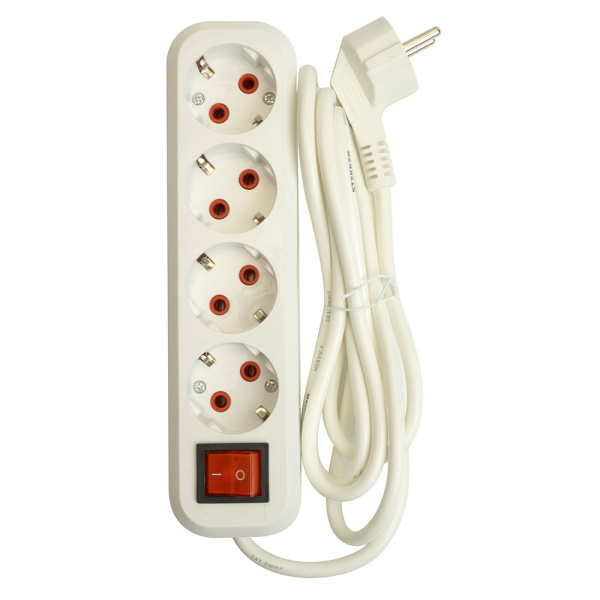 Удлинитель четырехместный с/з с выключ. STEKKER HM07-41-03 3x1мм², 3м, серия Home (У16А-003), белый