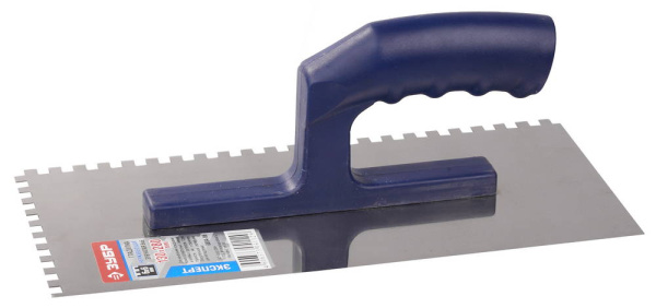 Профи 130х280 мм, 6х6 мм, гладилка штукатурная зубчатая нержавеющая с пластиковой ручкой. Серия Профессионал. ЗУБР