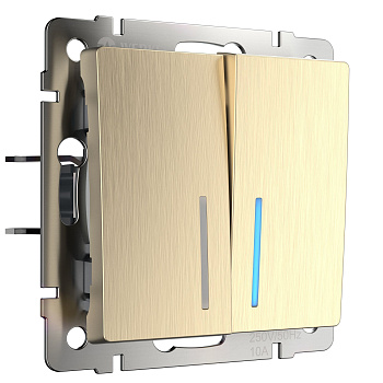 Выключатель двухклавишный проходной с подсветкой (шампань рифленый) СУ IP20 Werkel