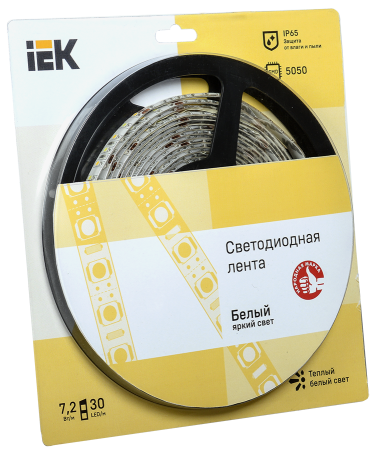 Лента светодиодная 5м блистер LSR-5050WW30-7,2-IP65-12V IEK