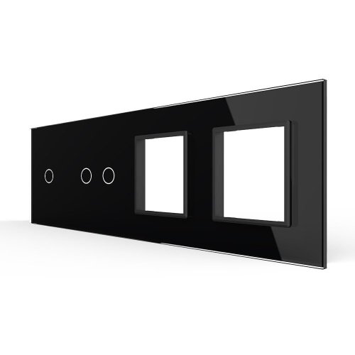 Панель для 2-х сенсорных выключателей и 2-х розеток, 3 клавиши (1+2), цвет черный, стекло Livolo фото 5