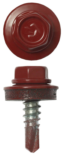 Саморезы СКМ кровельные, RAL 3003 рубиново-красный, 19 х 5.5 мм, 2 500 шт, для металлических конструкций, Профессионал ЗУБР