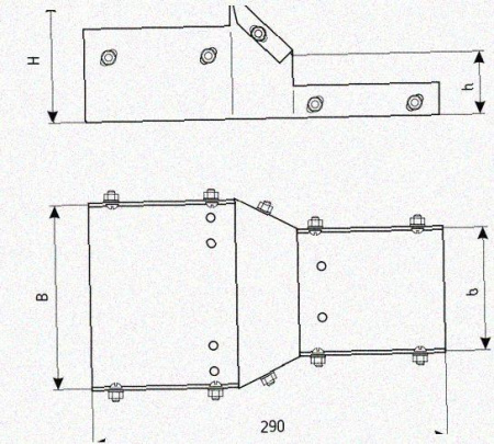Лоток переходной замковый ЛПЗ 300х50-200х100 УТ1,5, оцинкованный лист, S1,5