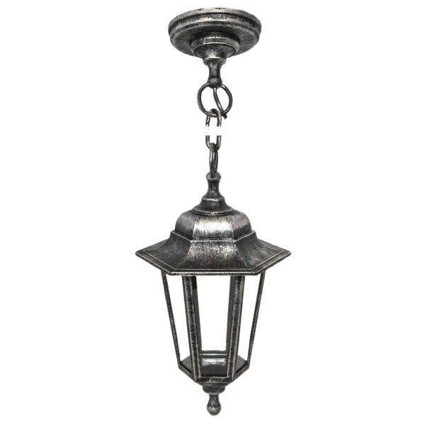 11-98 НСУ 06-60-001 АДЕЛЬ1 СЕР Светильник-фонарь подвесной серебро 6-гранный прозрачное стекло APEYRON