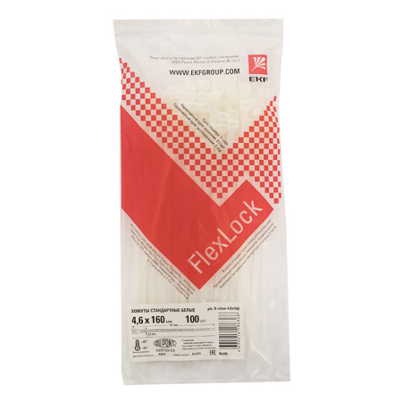 Хомут P6,6 стандартный (б), 4,6x160 (100шт) FlexLock PROxima EKF