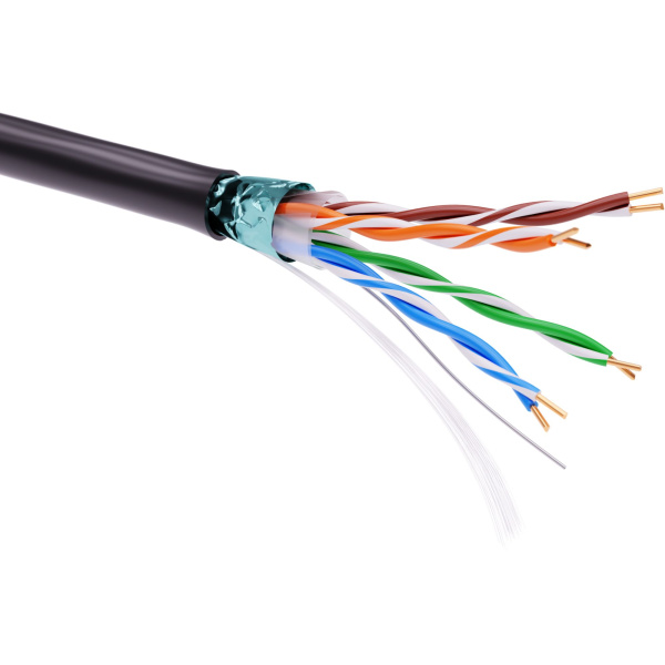 Кабель витая пара кат. 5E экранированный F/UTP, 4 пары, светостабилизированный ПЭ, цвет внешней оболочки черный, катушка 305 м DKC