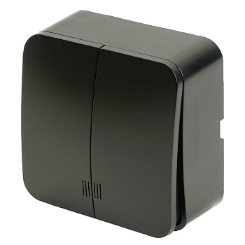 Выключатель открытой установки 2-клавишный с индикатором, STEKKER, 250В, 10А, IP20, серия София, черный, MSW10-21-02