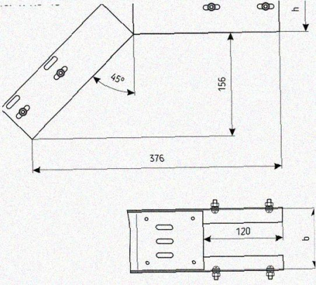 Лоток перфорированный КС 100х65-45 У3 для поворота трассы вниз на 45, окрашенный, S1,5