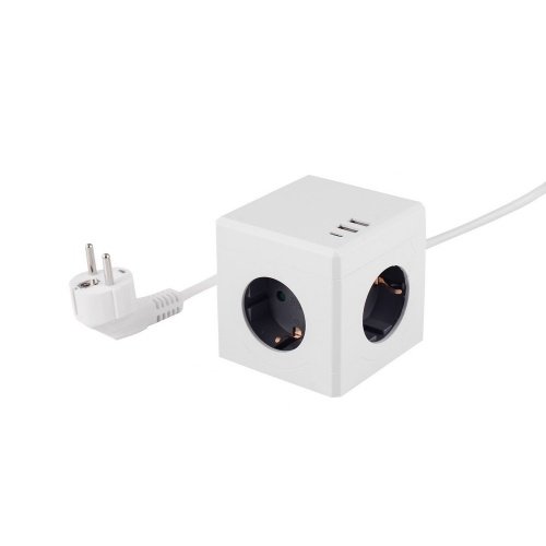 Удлинитель Cube Lite Extended 3 Euro 16А, 3 USB 2A+C с блоком 5В/3.1А, кабель 1,5м RocketSocket, цвет белый-серый
