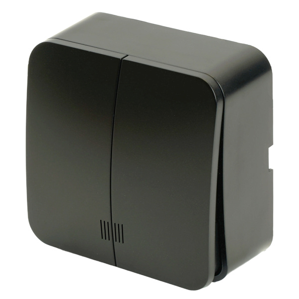 Выключатель открытой установки 2-клавишный с индикатором, STEKKER, 250В, 10А, IP20, серия София, черный, MSW10-21-02