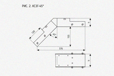 Лоток замковый глухой КСЗГ 200х100-45 УТ1,5 для поворота трассы вниз на 45, оцинкованный лист S1,2