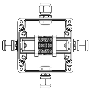 Взрывозащ. клемм. коробка из полиэстера TBE-P-03-(6xCBC.2)-1xPABMP(A)(B)(C)(D)1Ex e IIC Т5 Gb / Ex tb IIIC T95°C Db IP66 DKC