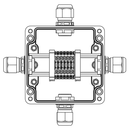 Взрывозащ. клемм. коробка из полиэстера TBE-P-03-(6xCBC.2)-1xPABMP(A)(B)(C)(D)1Ex e IIC Т5 Gb / Ex tb IIIC T95°C Db IP66 DKC
