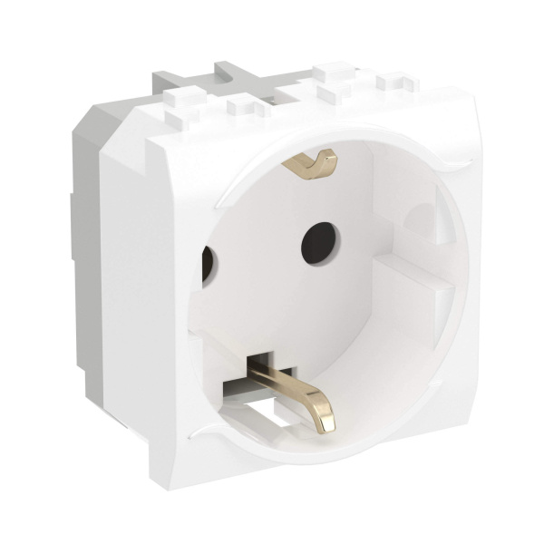 Электрическая розетка с заземлением, со шторками, белая, 2мод. DKC