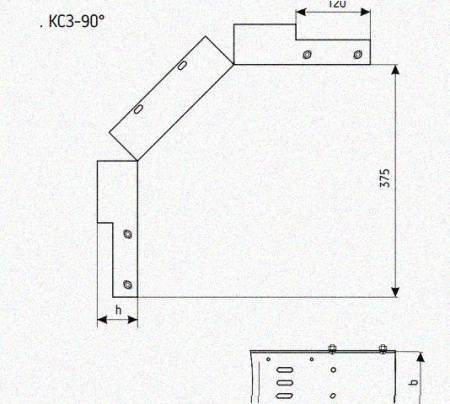 Лоток замковый перфорированный КСЗ 100х60-90 УТ1,5 для поворота трассы вниз на 90, горячее цинкование, S1,5