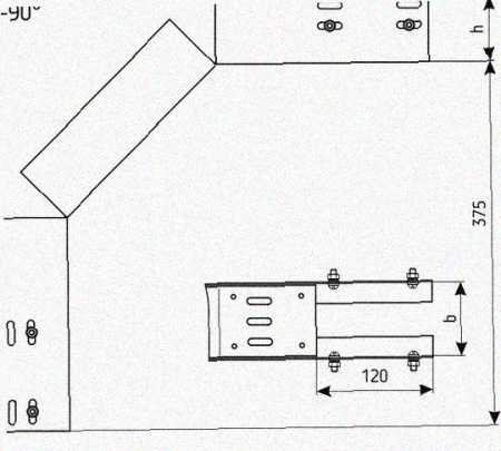Лоток перфорированный КС 300х100-90 УТ1,5 для поворота трассы вниз на 90, оцинкованный лист S1,5