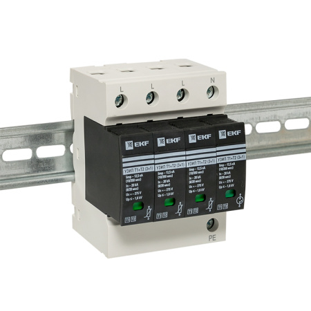 Устройство защиты от импульсных перенапряжений Т1+Т2, Iimp-12,5kA, In-20kA, Uc-275В, 3+1 PROxima EKF