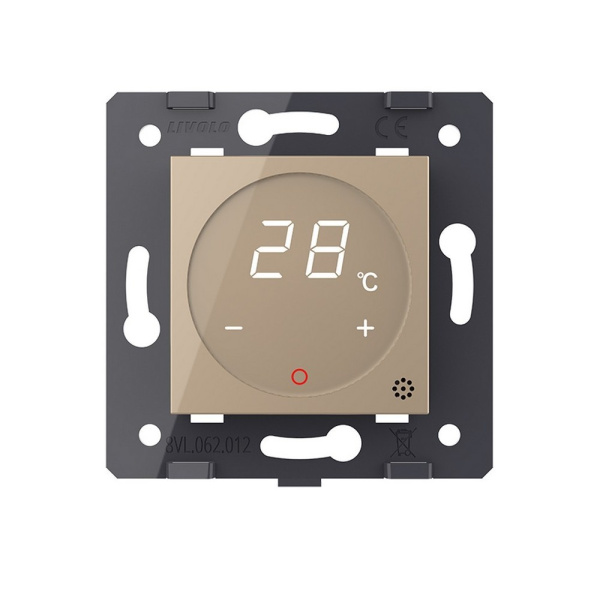 Терморегулятор пола 16А, сенсорное упр., датчик воздуха, твердотельное реле, Золотой (мех.) Livolo Терморегулятор пола 16А, сенсорное упр., датчик воздуха, твердотельное реле, Золотой (мех.) Livolo