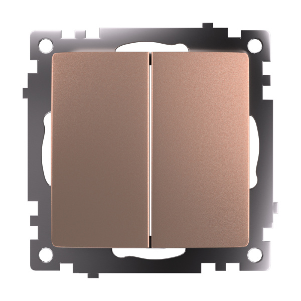 Переключатель 2-клавишный (механизм), STEKKER GLS10-7107-02, 250V, 10А, серия Катрин, шампань