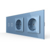 Сенсорный выключатель комбинированный на 2 линии 2 розетки 3 модуля Синий Livolo