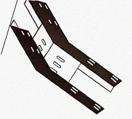Лоток перфорированный КП 400х65-45 УТ1,5 для поворота трассы вверх на 45, оцинкованный лист S1,0
