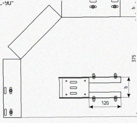 Лоток перфорированный КС 75х50-90 УХЛ1 для поворота трассы вниз на 90, горячее цинкование S1,5