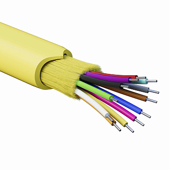 Кабель волоконно-оптич., расп.,арамидные упр.нити, внутр., нг(A)-HFLTx, 12 ОВ, категорияOS2 (G.652.D) плотный буфер, 0,4 кН, барабан 2000 м DKC