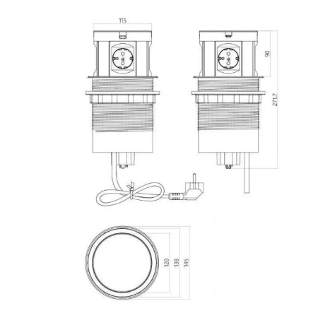 Розетка вертикальная выдвижная с пневмоприводом 4EU + 2 USB (A) + 2 USB (C)