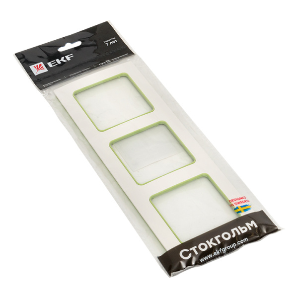 Стокгольм Рамка 3-местная белая с линией цвета зеленый EKF