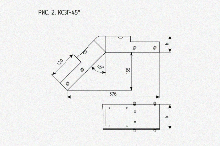 Лоток замковый глухой КСЗГ 50х50-45 УТ1,5 для поворота трассы вниз на 45, оцинкованный лист, S1,5