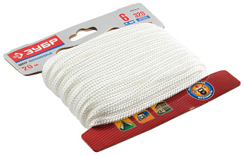 Шнур полиамидный, плетеный, повышенной нагрузки, без сердечника, белый, d 6, 20м ЗУБР