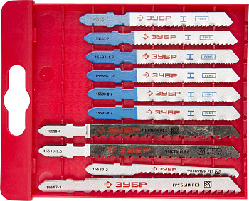 Набор "ЭКСПЕРТ" Полотна для эл/лобзика, по дер. и мет., T-хвост., пласт.бокс, 10шт ЗУБР