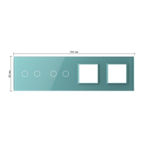 Панель для 2-х сенсорных выключателей и 2-х розеток, 4 клавиши (2+2), цвет зеленый, стекло Livolo фото 2