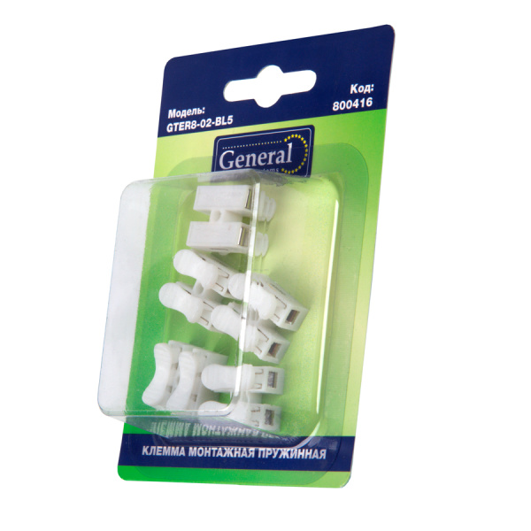 GTER8-02-BL5 Клемма монтажная пружинная 2-проводная, блистер 5шт General