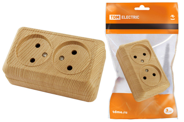 Розетка двойная 2П открытой установки IP20 10А 250В (керамика) сосна "Ладога" TDM Розетка двойная 2П открытой установки IP20 10А 250В (керамика) сосна "Ладога" TDM
