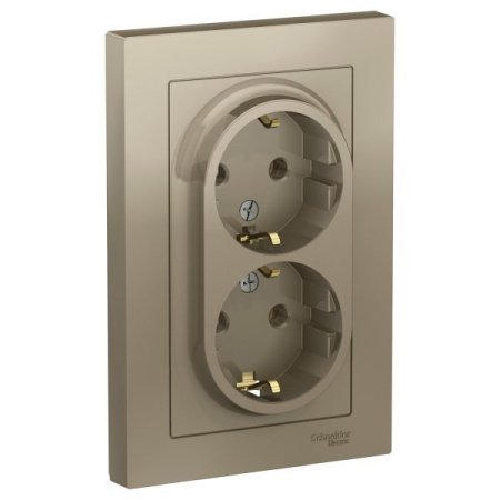 ATLASDESIGN Розетка СУ 2-м с заземл. 16А шампань IP20 (уп.6шт) Schneider Electric