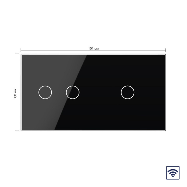 Сенсорный радиоуправляемый выключатель 3 клавиши (2-1), 2 поста Черный Livolo