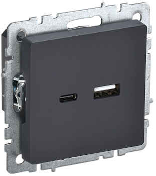 BRITE Механизм розетки СУ USB A+C 18 Вт графит IP20 IEK