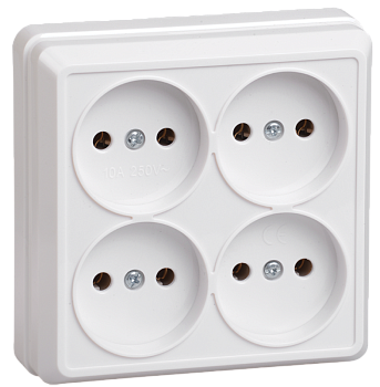 Розетка 4-местная ОУ РС24-2-ОБ без з/з 10А ОКТАВА белый IEK