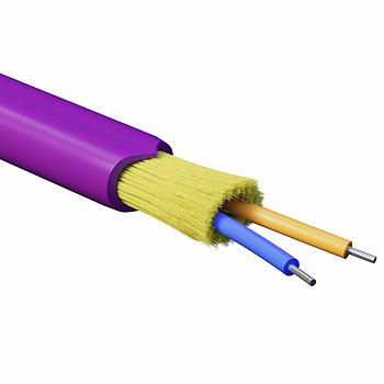 Кабель волоконно-оптич., расп.,арамидные упр.нити, внутр., нг(А)-HF, 2 ОВ, категория OM4(G.651.1) плотный буфер, 0,4 кН, барабан 2000 м DKC