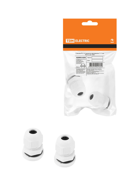 Сальник PG 13,5 диаметр проводника 7-11 мм IP54 в инд. упак. по 2 шт. TDM