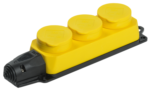 Розетка (колодка) 3-местная РБ33-1-0м с защитными крышками IP44 ОМЕГА жёлтая IEK