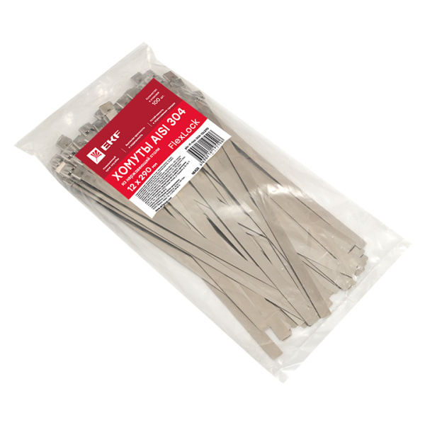 Хомут AISI 304 из нержавеющей стали, 12x290 (100 шт) FlexLock PROxima EKF