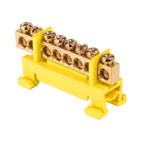 Шина "0" PE (6х9мм) 8 отверстий латунь желтый изолятор тип "Стойка" на DIN-рейку PROxima EKF