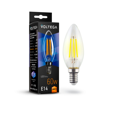 Лампа св/д E14 6Вт 2800K Прозрачный Candle 6W 7019 Voltega