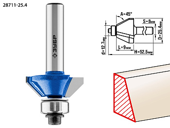 Кромочная калевочная фасочная фреза Профессионал №9, 25.4x8 мм ЗУБР