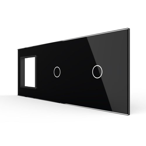 Панель для розетки и двух сенсорных выключателей, 2 клавиши (1+1), цвет черный, стекло Livolo