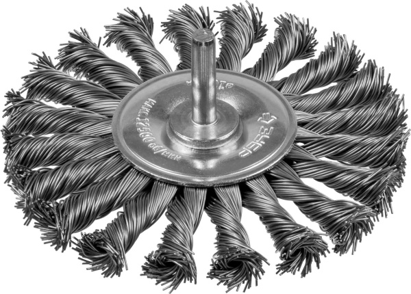 Профессионал. Щетка дисковая для дрели, жгутированная стальная проволока 0,5мм, 100мм ЗУБР